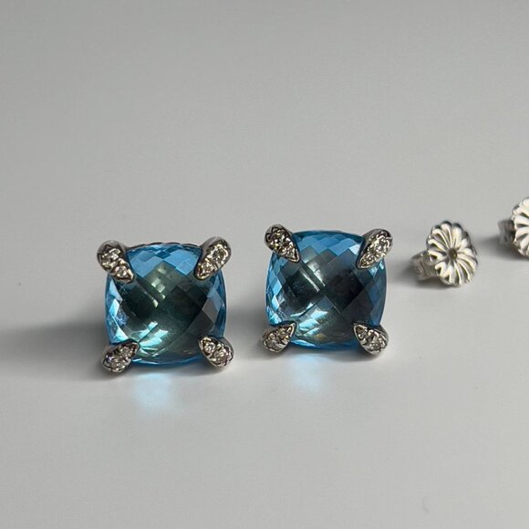 Authentic david yurman chatelaine earrings blue topaz diamonds sterling silver - Picture 4 of 9